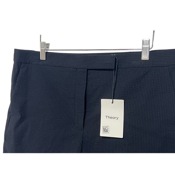 THEORY WOMENS SIZE 12 WAIST TAB SEER SUIT SHORTS STRETCH NAVY NEW - Picture 8 of 15